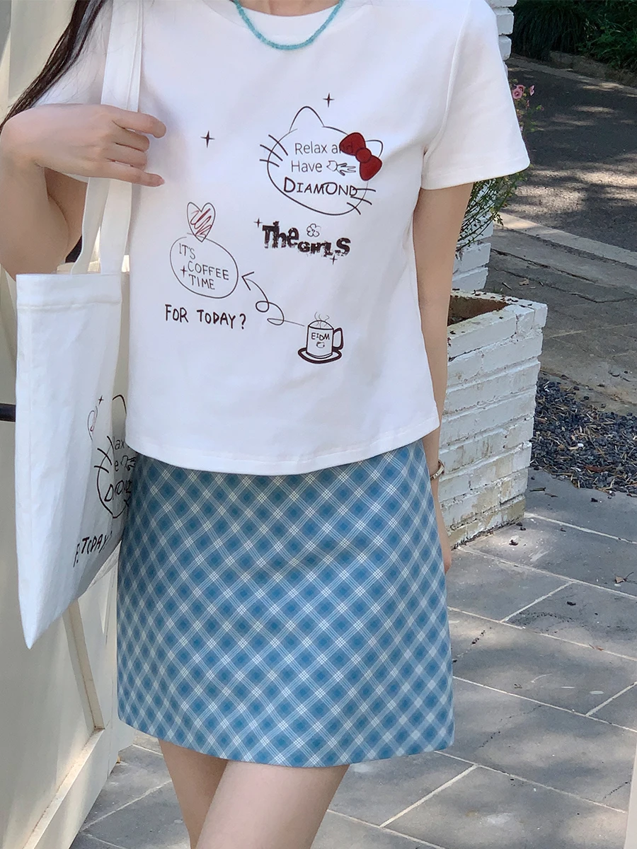 

Модная юбка в синюю клетку с высокой талией, А-силуэт, из полиэстера (97%) и спандекса (3%)