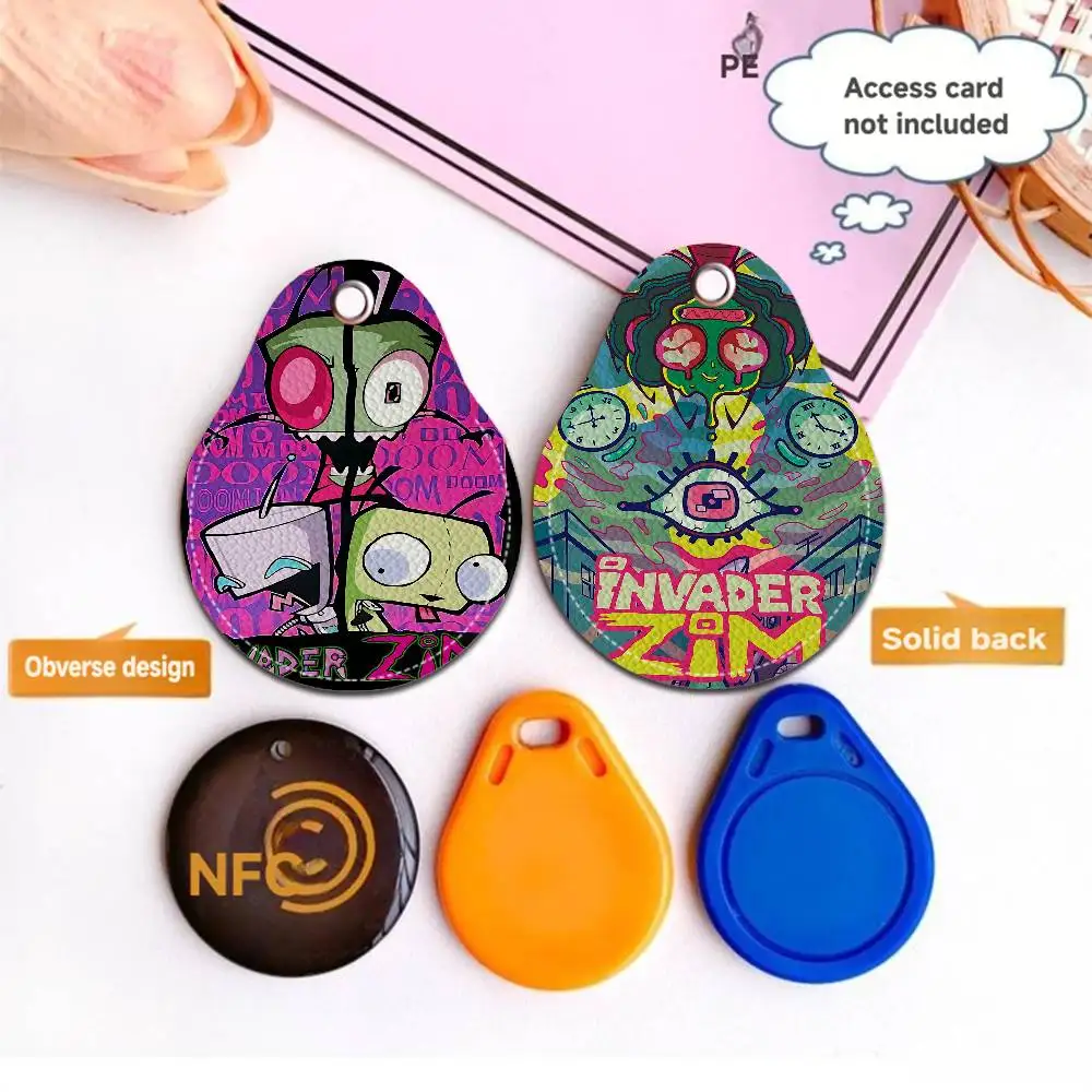 I-Invader Z-Zim Cartoon Water Drop Access Card Case Anti-lost Fingerprint-proof Card Holder Keychain Anti-fall Accessories