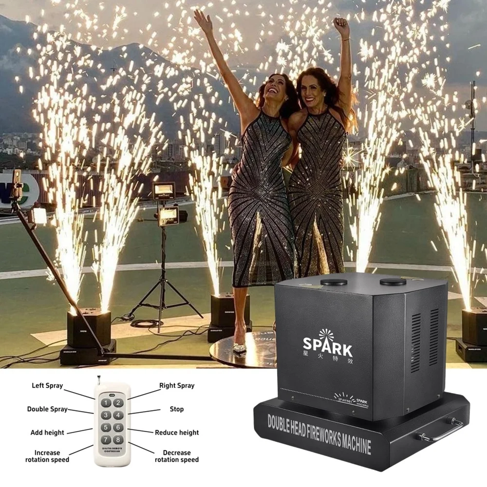 

Вращающаяся аппарат SP 1300W DMX для холодной свечи, пульт дистанционного управления, двойная Вращающаяся головка, аппарат для холодной свечи для свадьбы, вечеринки, дискотеки, диджея