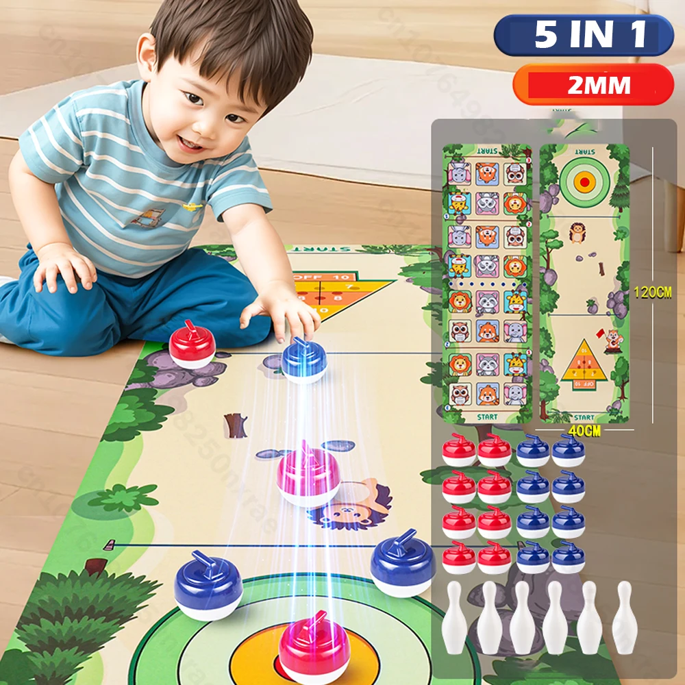 

5 IN 1 Tabletop Curling Game Family Fun Ice Hockey Board Games with Rollers Shuffleboard Puck Game Mat Set for Christmas Gifts