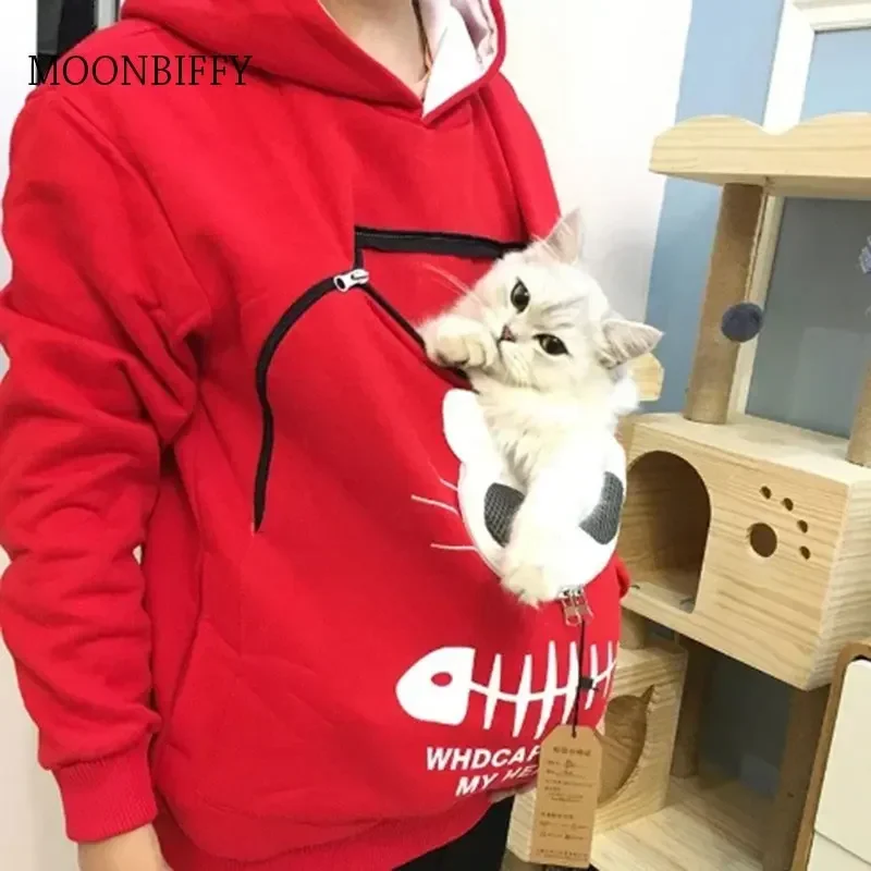 Autumn Winter Hoodie Sweatshirt Men Women Animal Bag Hooded Pullover Tops Women Carrying Dog Cat Breathable Sweatshirt 3XL top