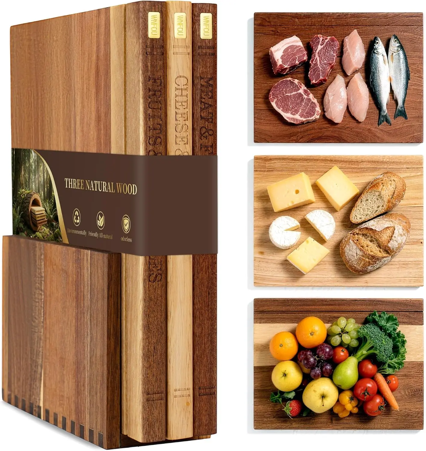 Book Cutting Board Set with Wooden Stand for Home Cooks