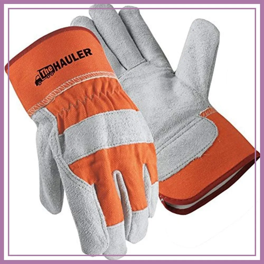 

Leather Palm Work Gloves, Safety Cuff, Large, Orange, 12-Pack