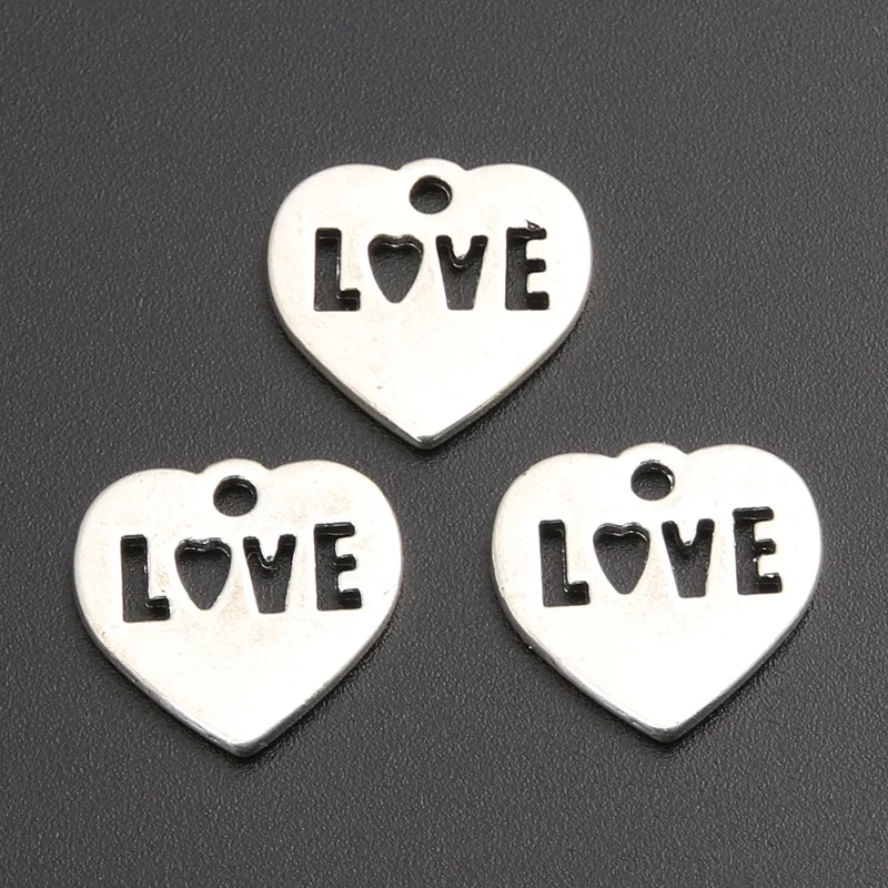 30pcs 15x15mm Silver Color Hollow Letter Love Heart Pendants Jewelry Finding Accessories DIY Necklace A1160 SALE