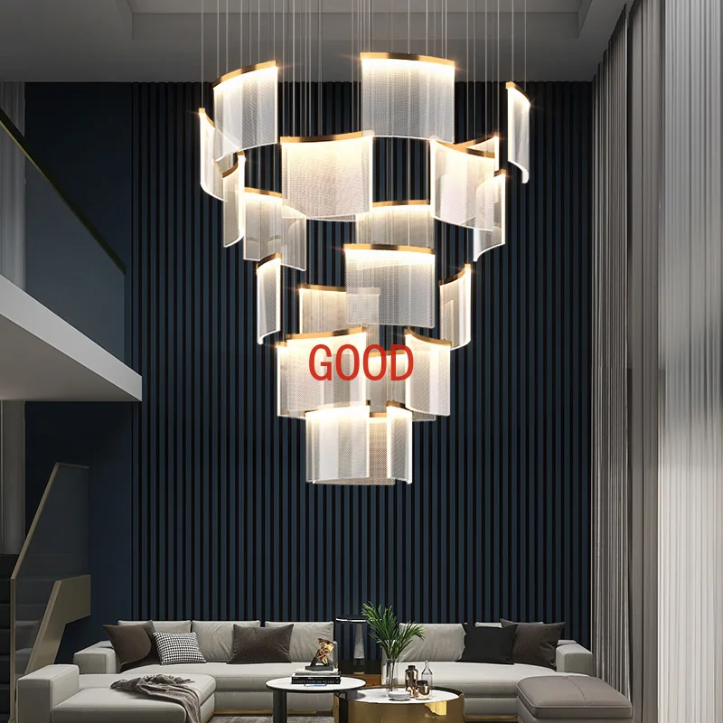 Simple modern acrylic lamps Nordic creative staircase villa hollow light luxury living room lamp