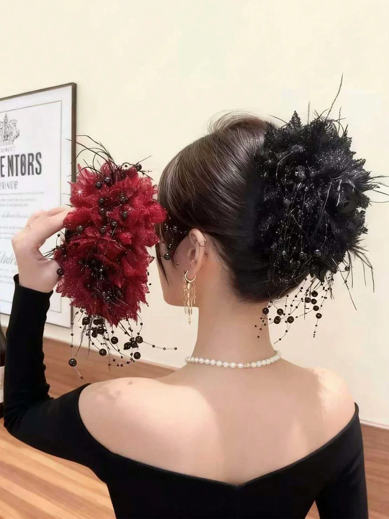 

Элегантная заколка для волос с цветочным узором и кисточками для женщин, для выступлений на сцене и праздничного использования.