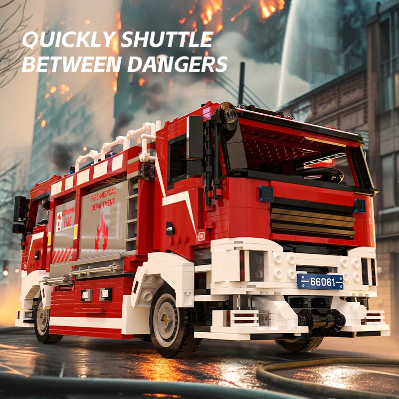 MOC 2173 قطعة مكعبات بناء شاحنة الإطفاء سلسلة الإنقاذ لودر أطفال بالريموت كنترول مع وظائف التروس المتزامنة بيونيك هدية إبداعية #4