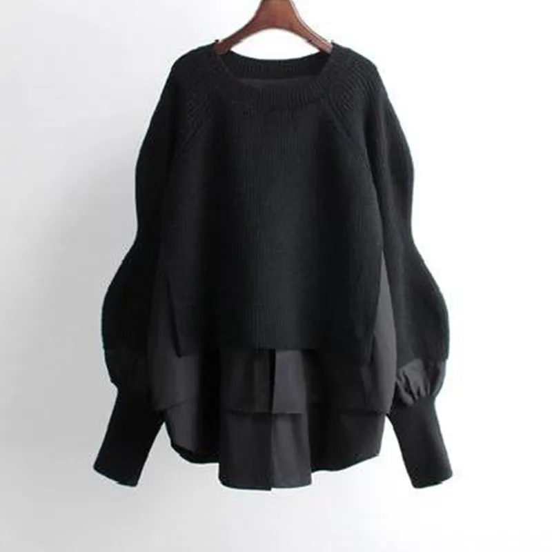 Nomikuma 2023 Autumn Winter Knitted Women Pullover Sweater Causal Patchwork Long Sleeve O-neck Pull Femme Korean Jumpers 6B728