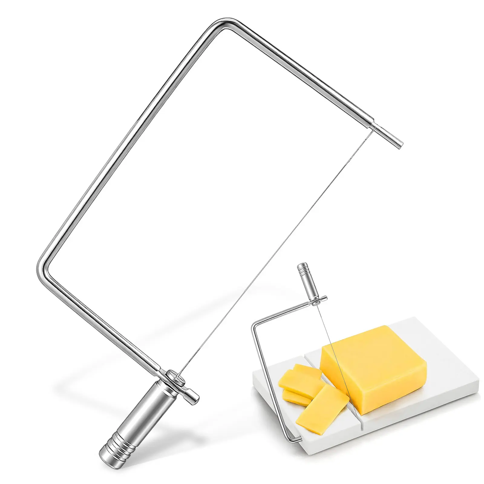 Cortador de Queso de Acero Inoxidable de Alta Resistencia, Cortador de Alambre para Quesos en Bloque, Agarre Ergonómico Resistente, Ligero, Fácil de Guardar