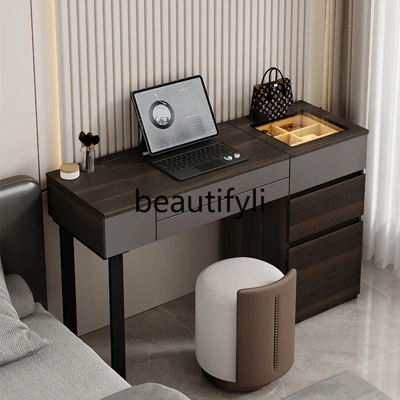 

Italian flip dresser storage cabinet integrated light luxury high sense solid wood makeup table7446