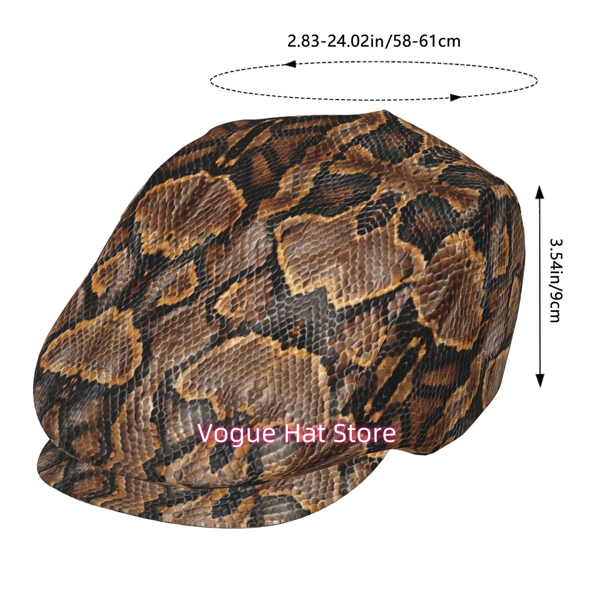 1pc Snake Light Beige Close Up Pattern All-over printed beret, retro newsboy cap, unisex, a must-have fashion accessory for outd