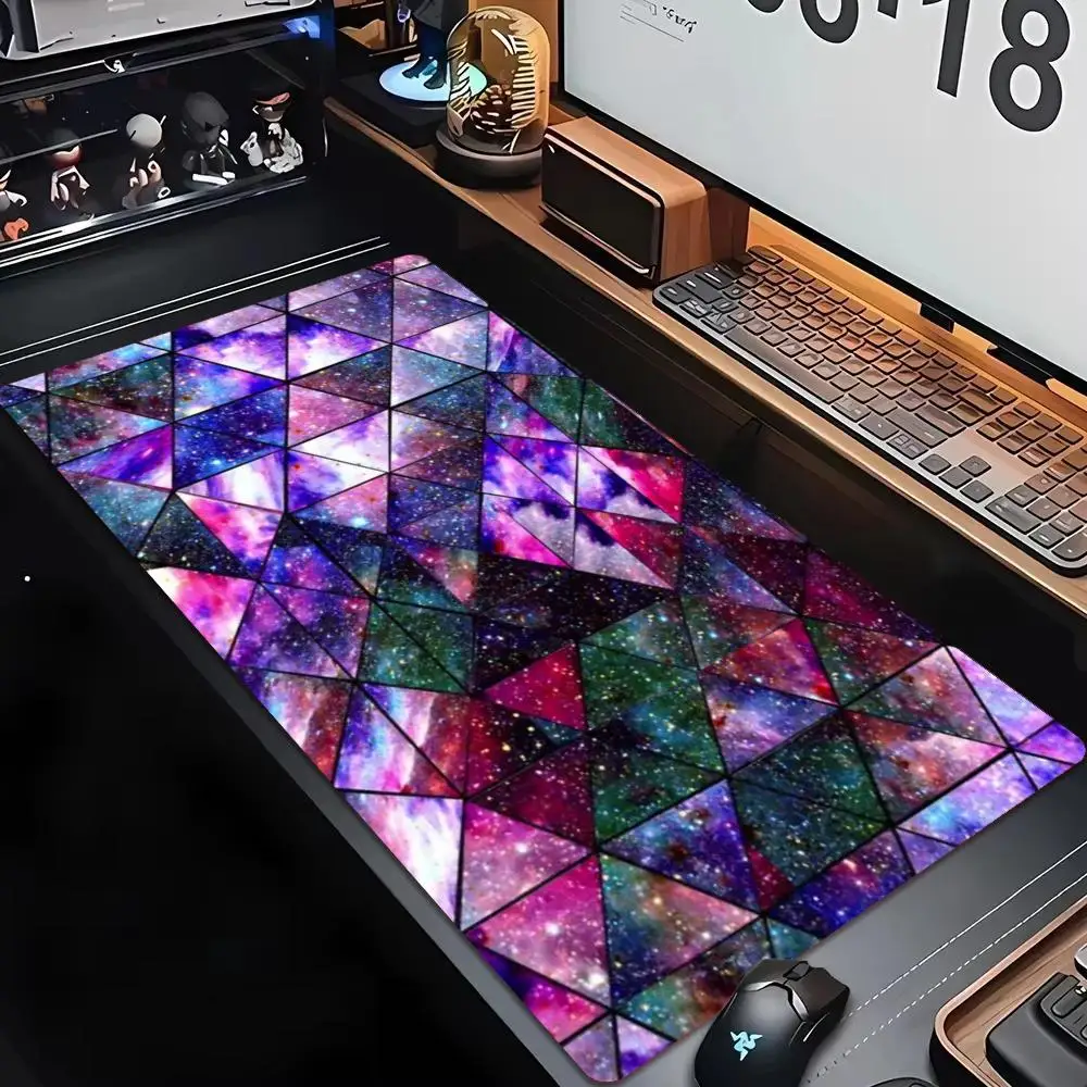 Large Mousepad Triangle Galaxy Print Mousepads Keyboard Mat Deskpad Pc Game Desk Mats Geometric Art Mouse Mats For Desktop