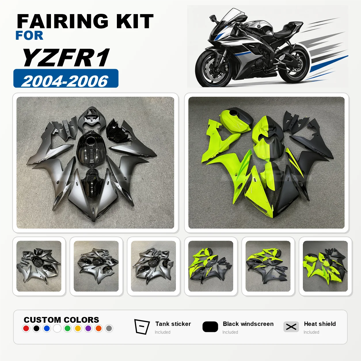 2004 2005 2006 YZFR1 Fairing Kit for YAMAHA 04 05 06 YZF R1 Aftermarket ABS Injection Motorcycle Fairings