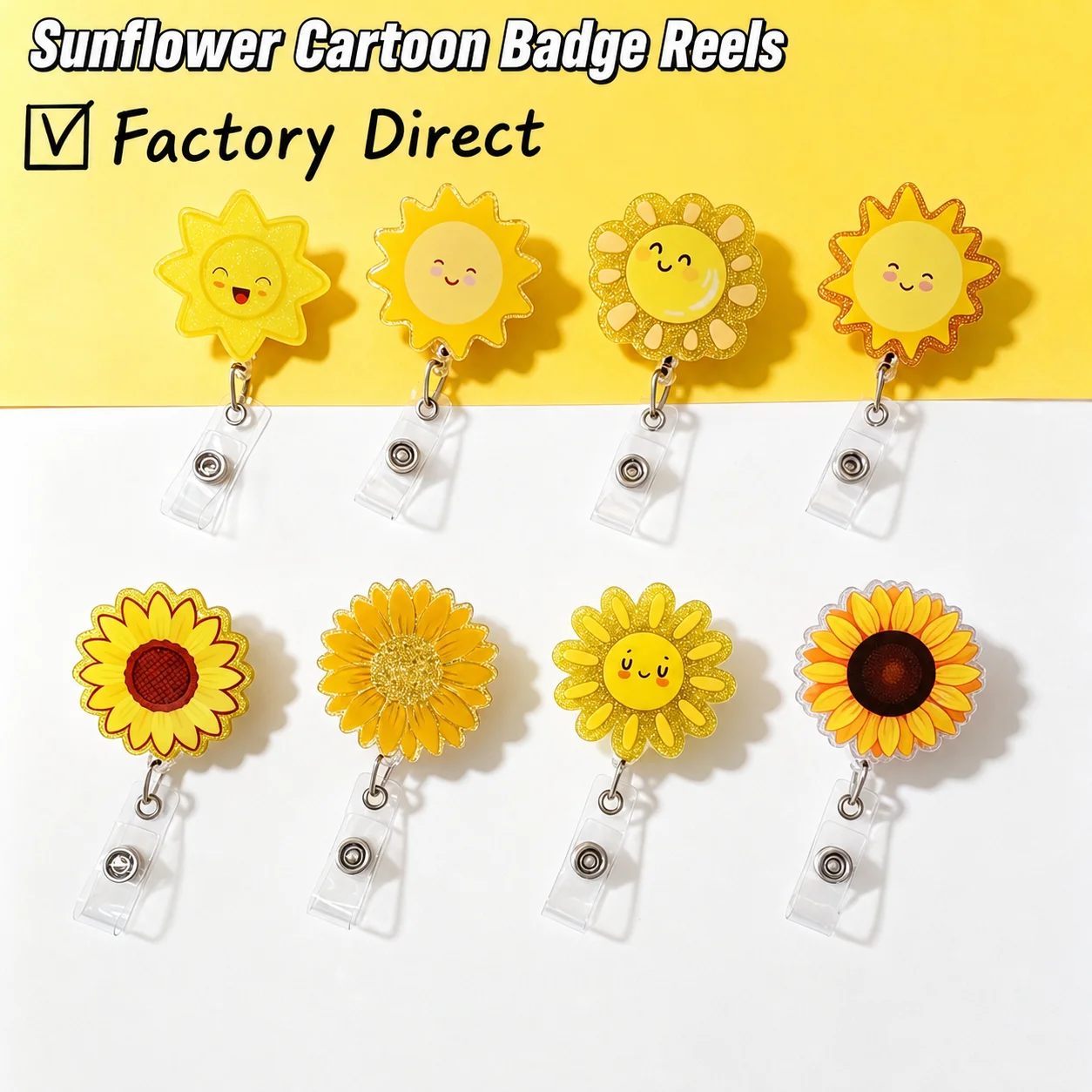 Retractable Badge Reel Stylish Sunflower Badge Reel Sunflower Id Badge Clip Sturdy Nylon Cord Id Clip For  Staff Office