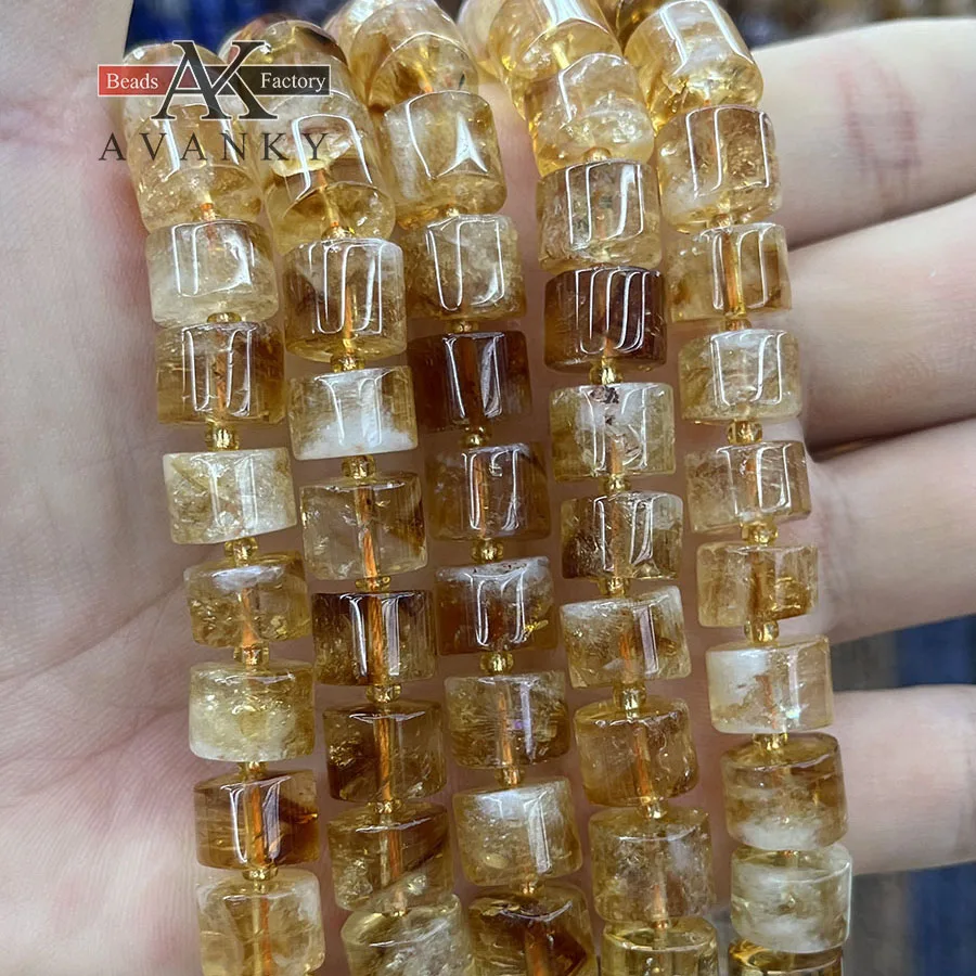 Natural Crystal Citrine Stone wheel Shape Cylindrical Loose Beads For Jewelry Making DIY Necklace Bracelet 15\'\'8x9mm