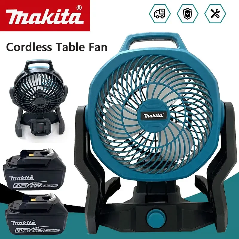 

Makita Portable Camping Fan Powered Desktop Floor Fan Multi Purpose Adjustable Head 3 Speed Setting Powered Desktop Floor Fan