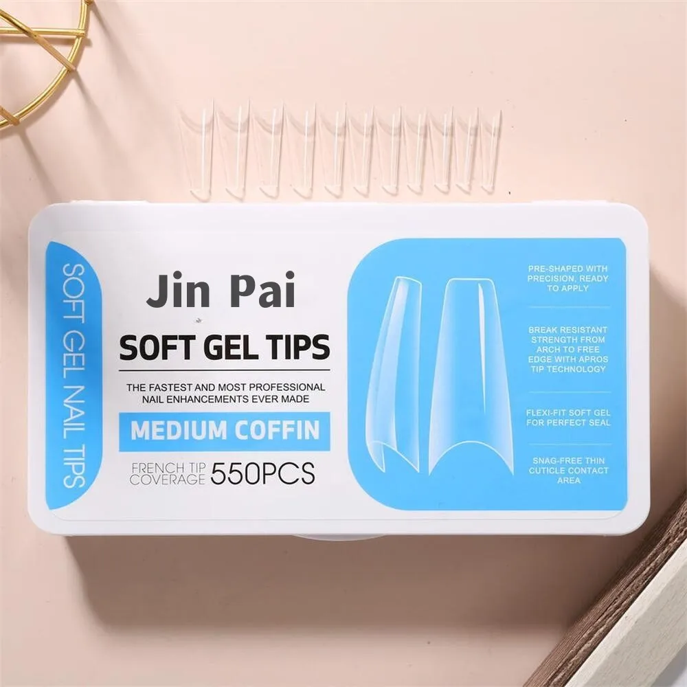 

Artificial Nails JIN PAI Nail Art Tool A Box550pcs Clear Coffin Full Cover Long Coffin Nail Tips Acrylic Nail Tip Press On False