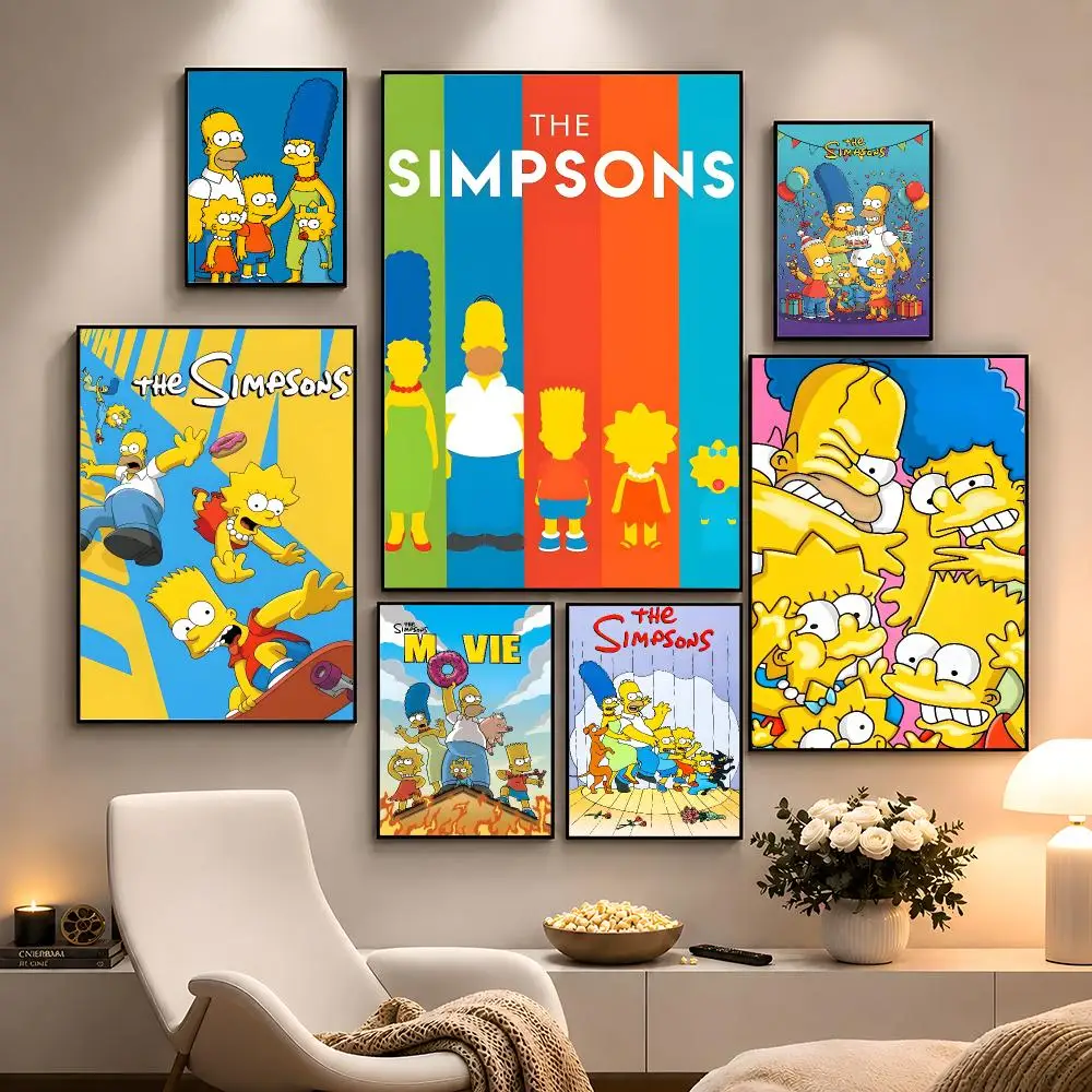 Animation The Simpsons Cartoon Poster Peel And Stick Wall Art PP Waterproof HD Bedroom Living Room Home Decor Gift