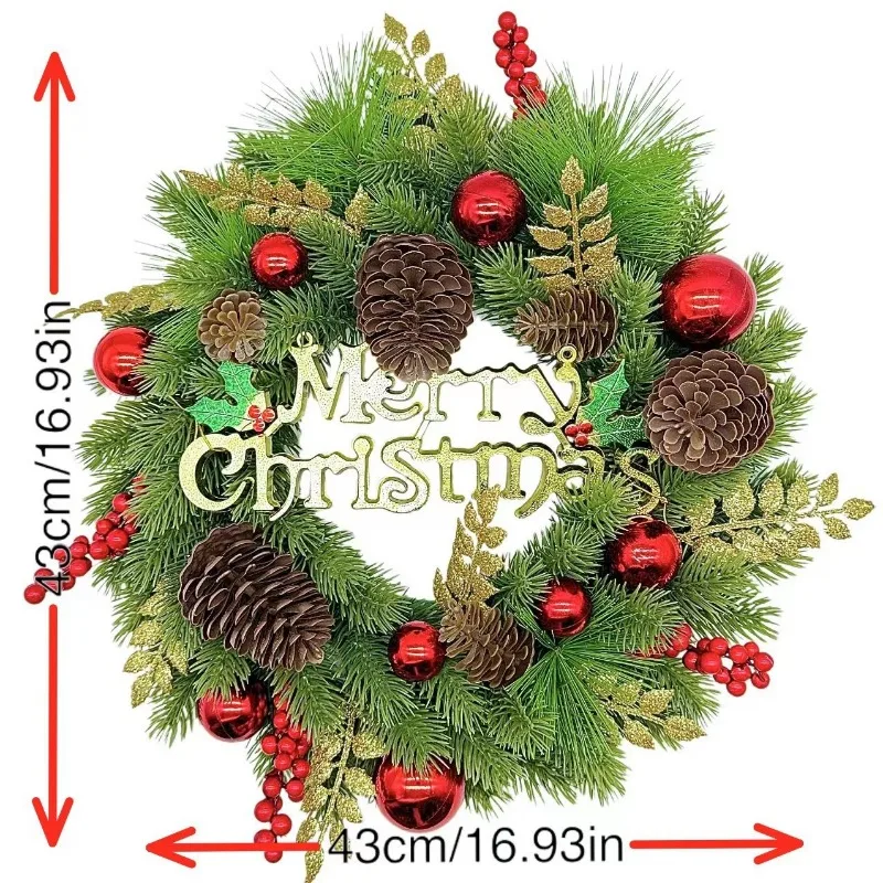 

Рождественский венок из сосновых игл для внутреннего и наружного использования, украшение для входной двери, зеленый декор