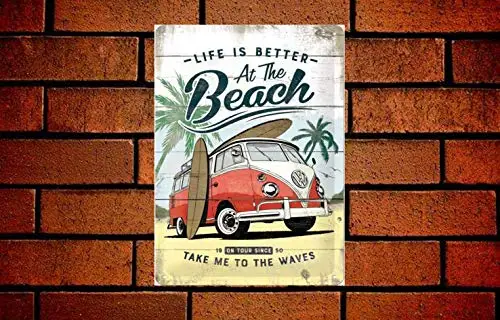 Fsdva Bulli-Beach Retro Metallschild Wanddekoration