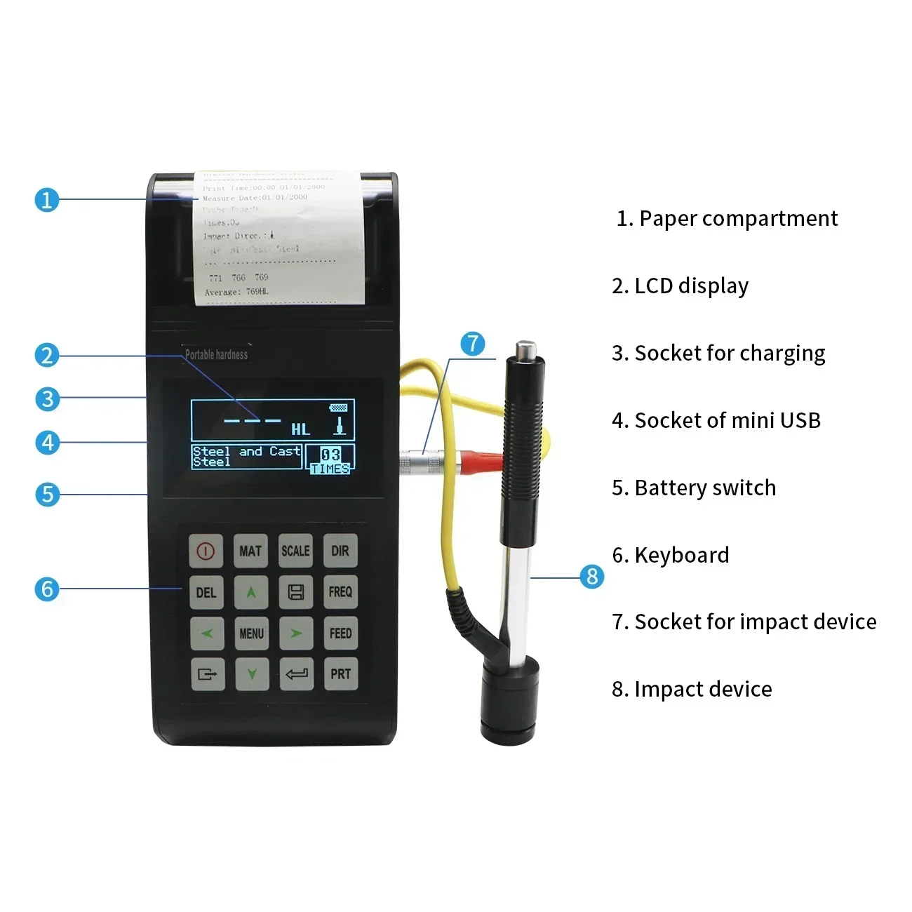 Portable Digital Leeb Hardness Tester With Printer Tester For Metal Materials Durometer Tester Meter SL-160