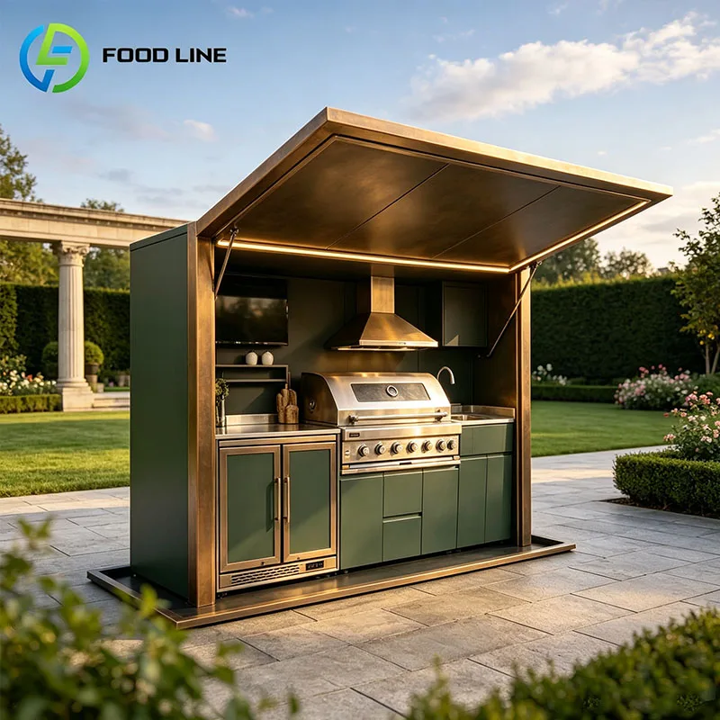 Outdoor Kitchen Prefabricated BBQ Grill Island Built In Pizza Oven Sink Cabinet Backyard Cooking Customized