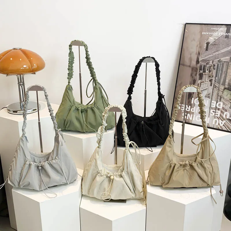 Leftside-Petits sacs à bandoulière en nylon souple pour femmes, sacs à main et sacs à main pour femmes, mode coréenne Y2K, 2024