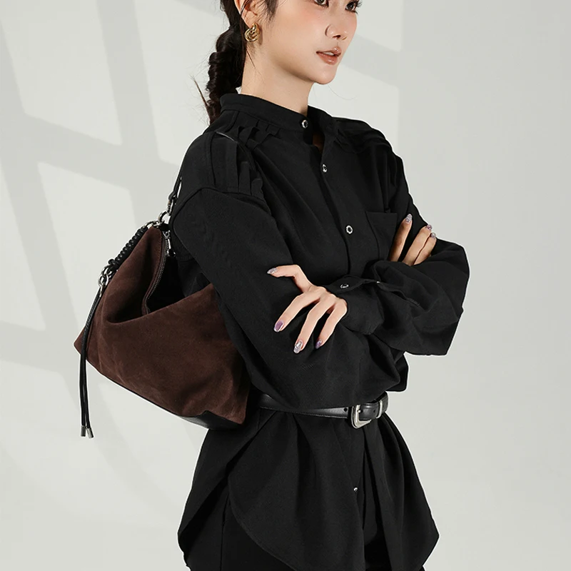 

Women's Soft Suede Cowhide Shoulder Bag Female Casual Frosted Cow Leather Handbags Ladies Fashion Trend Luxury Designer Bags New