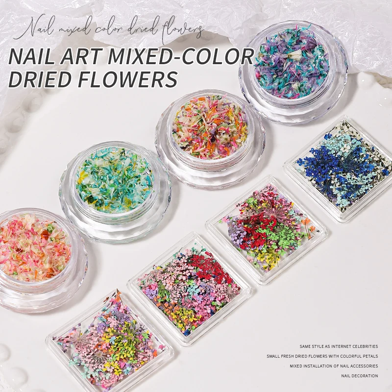 Flores secas-decorações da arte do prego 3d peças japonesas unhas encantos acessórios de decoração suprimentos material para unhas
