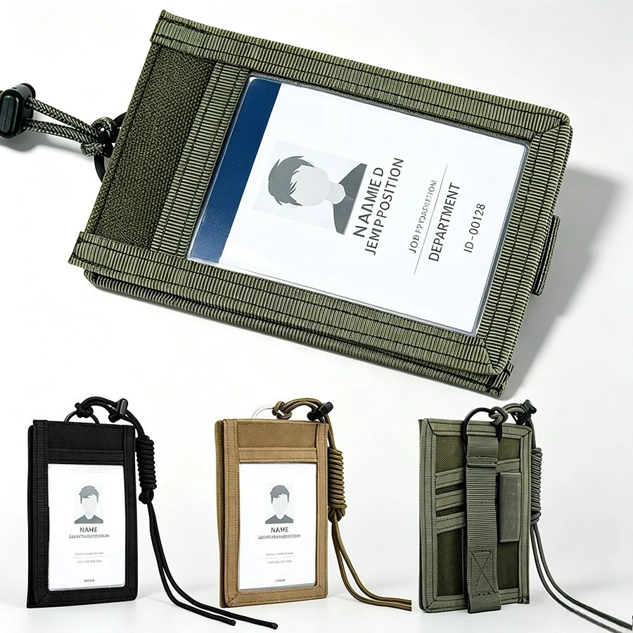 NEW Tactical MOLLE ID Card Holder Hook Loop Patch Tour Guide Badge Holders Outdoor Travel Pouch Pen Purse and Nylon Lanyard