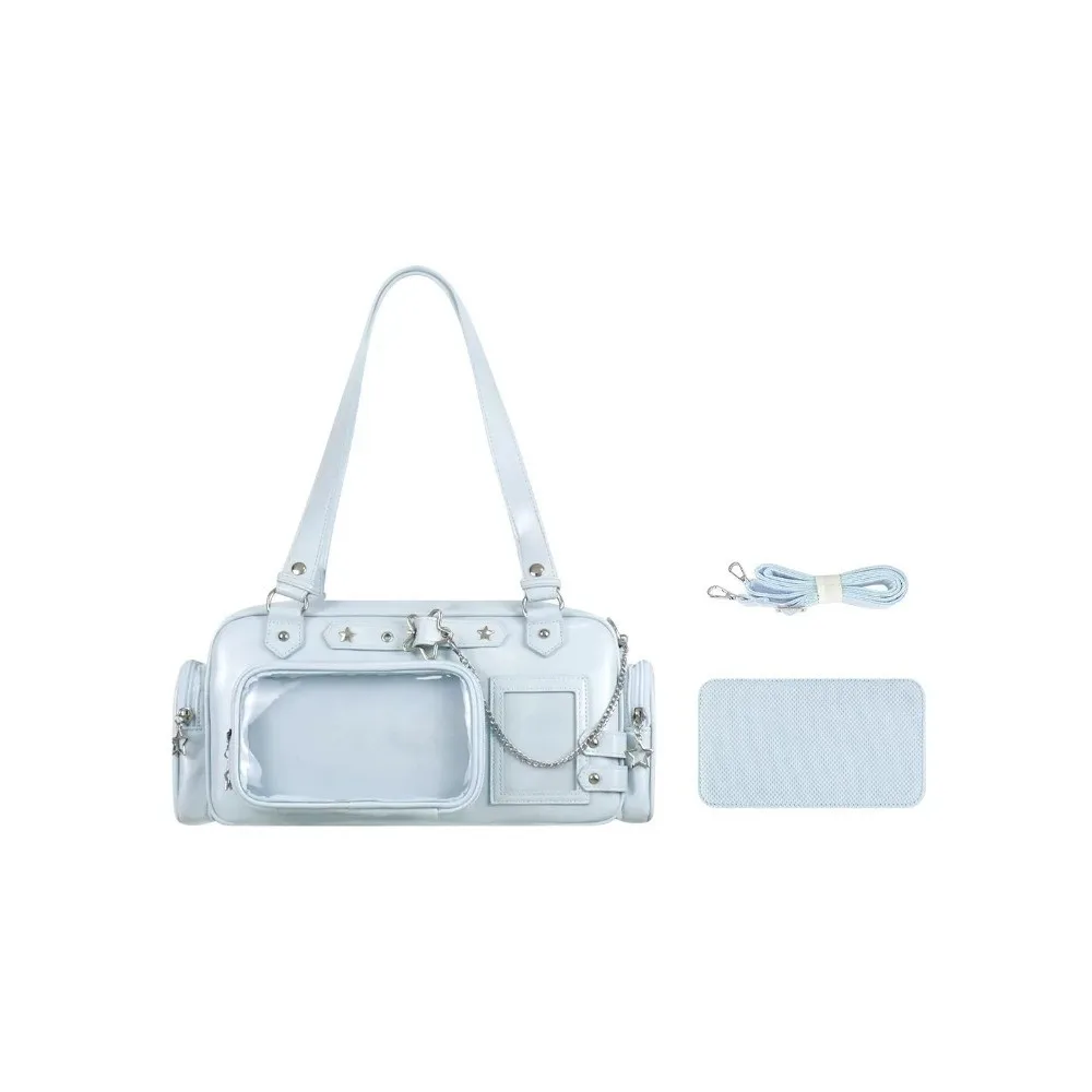 

Multi Pocket Clear Ita Bag with Removable Insert Metal Chain School Uniform Tote Spacious Interior Star Eyelet