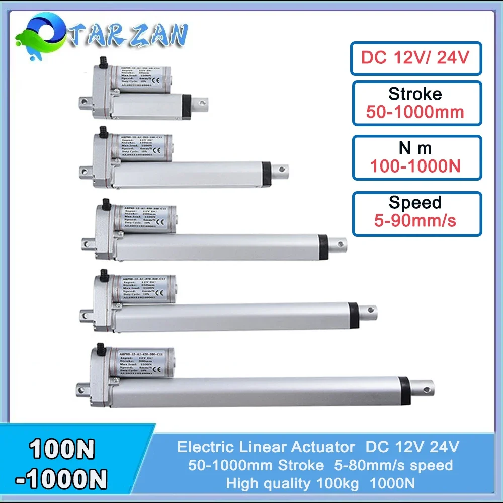 1000N High Thrust Linear Actuator 12V Electric Cylinder Push Rod Reciprocating Motor Solar Tracker Motorisation of Door 80mm/s