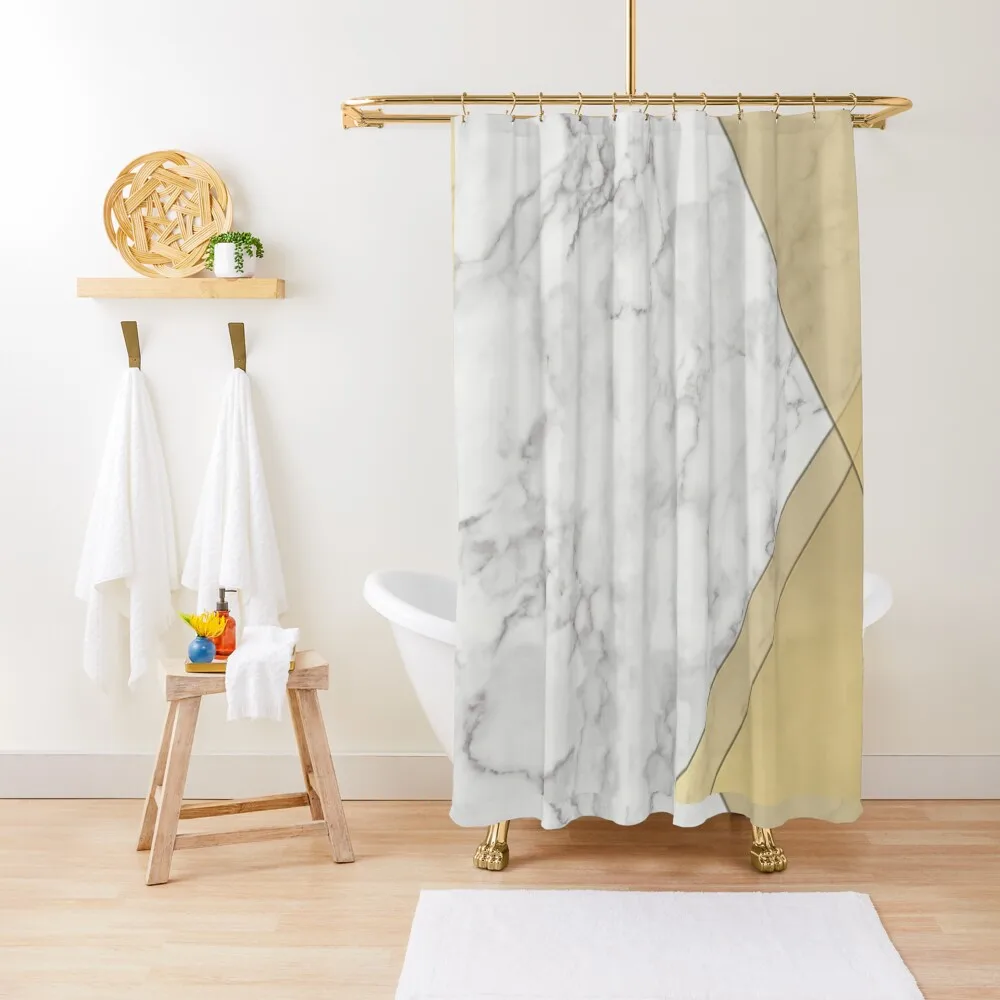 

White Marble and Gold Design Shower Curtain Window For Bathrooms Curtain