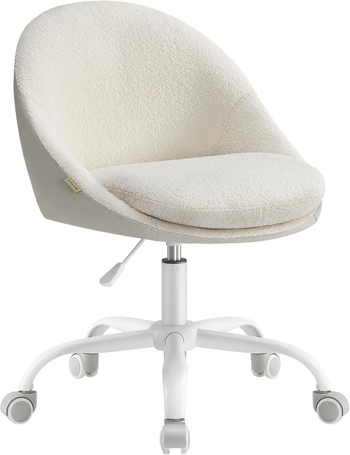 

Vanity Chair With Lumbar Support, Adjustable Swivel Arml Desk Chair, Sherpa And Pu Leather, Compact For Small Spaces, Bedroom,