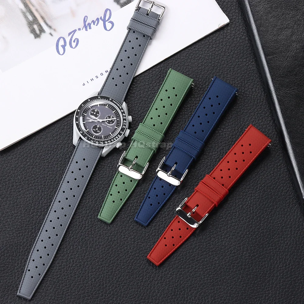 Tropic Rubber Bracelet 18mm 20mm 22mm Breathable Waterproof Smart Watch Strap Quick Release Silicone Watchband Replace Wristband