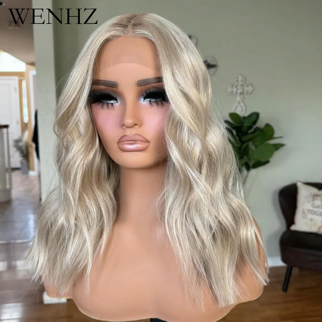 Parrucca corta bionda senza colla con onda d'acqua Parrucca sintetica in fibra premium biondo platino Parrucca cosplay per donna leggera