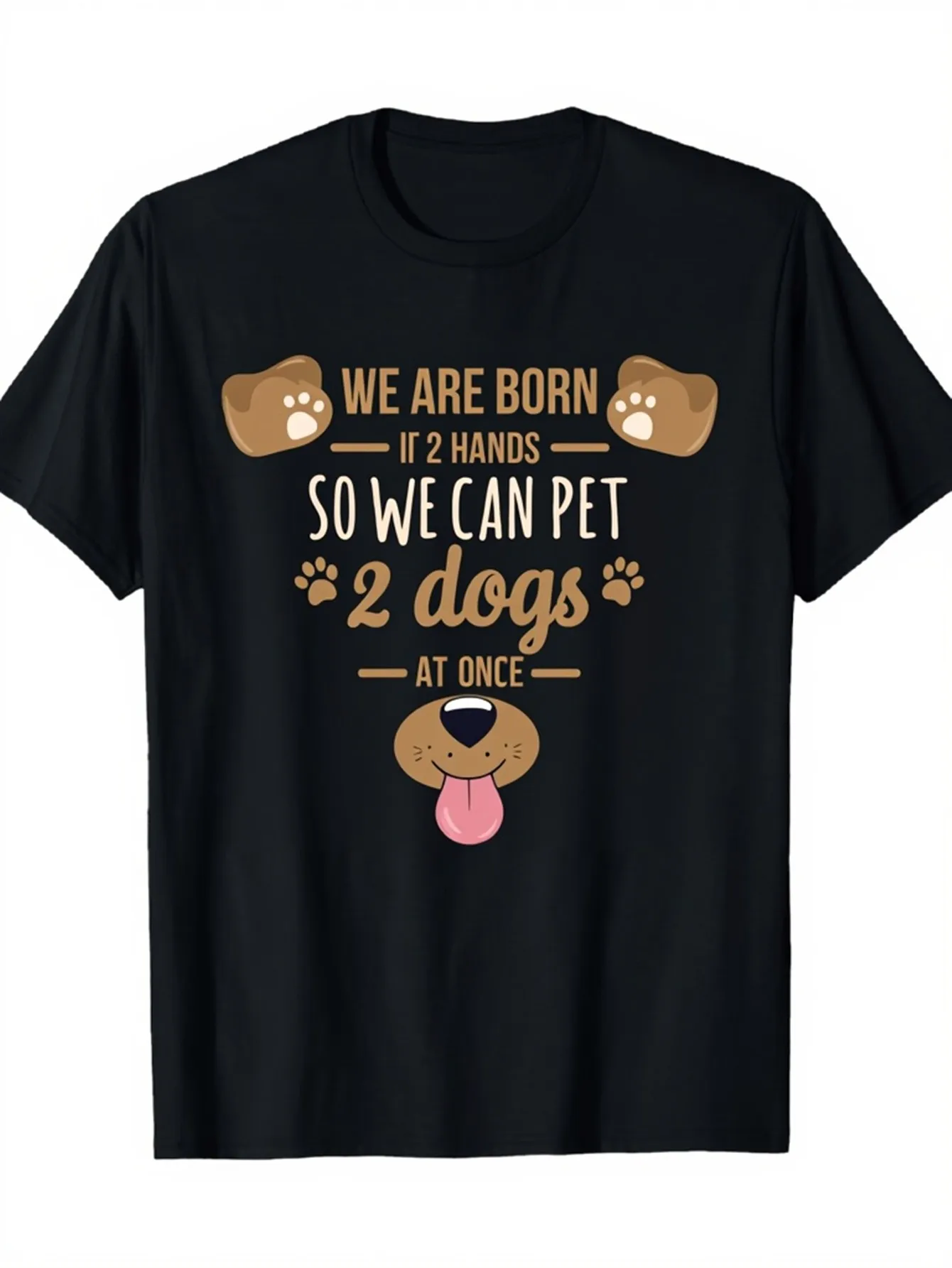 Funny Men's Black Graphic T-Shirt Dog Paw Prints Pet 2 Dogs at Once Slogan Cute Puppy Face Tongue Letter Print 100% Cotton Heavyweight Short Sleeve Casual Streetwear Tee