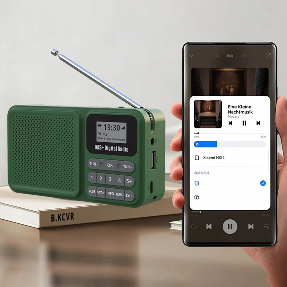 

Портативное цифровое радио DAB+ с поддержкой Bluetooth, воспроизведением MP3 с USB-накопителя и TF-карты, динамиком, ЖК-дисплеем и беспроводным подключением.