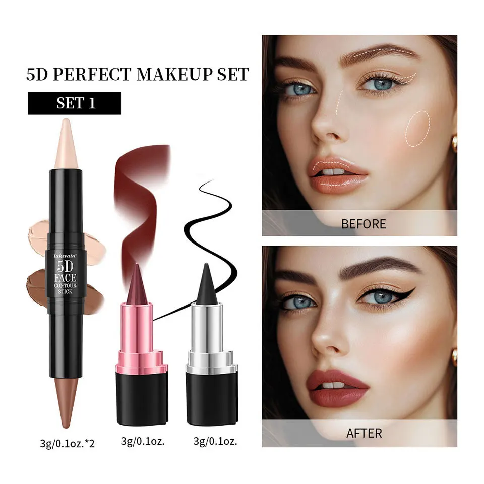 Ensemble de contour du visage, 3 pièces, Eyeliner imperméable, surligneur, Kit de maquillage 5D, cadeau d'anniversaire