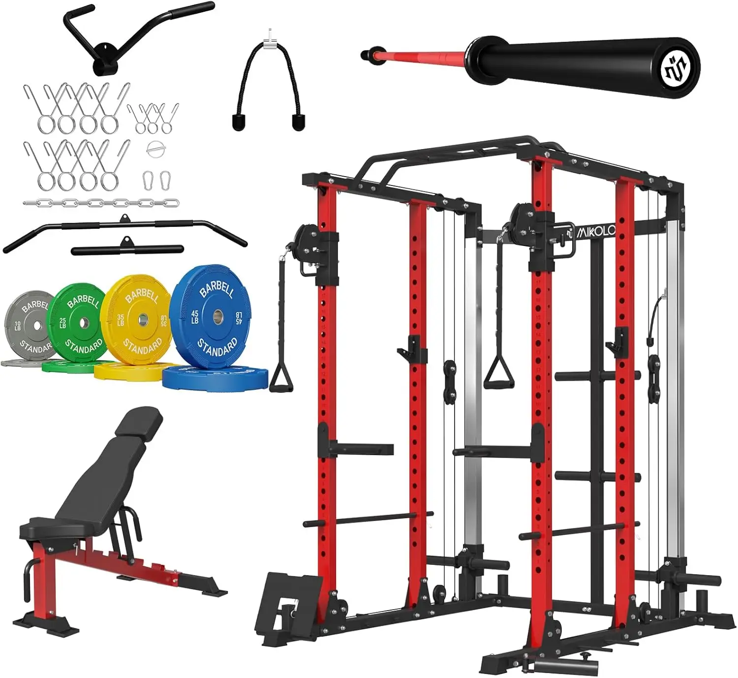 

Mikolo Power Cage, Power Rack with Cable Crossover System, 2200 LBS Capacity Squat Rack and Packages with Optional Weight