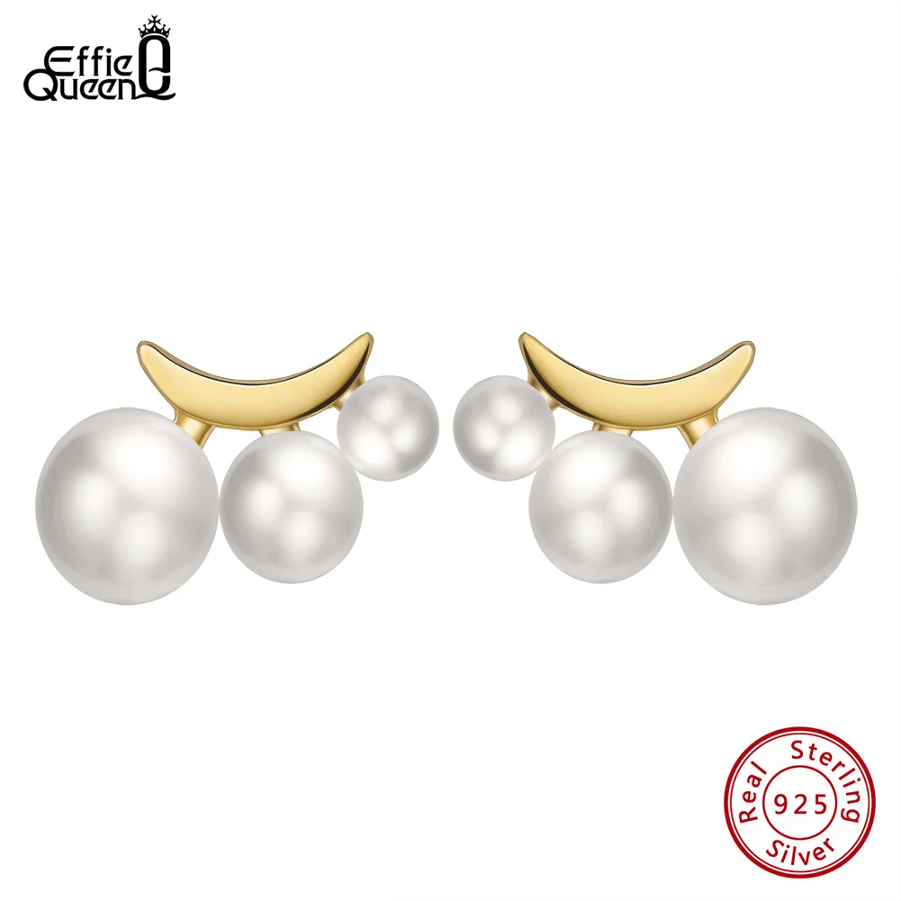 

Effie Queen 14K Gold 925 Sterling Silver Natural Pearl Earrings with 3 Pieces Baroque Pearl for Women Fashion Jewelry Gift GPE27