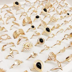 30pcs/Lot Wholesale New Design Mix Style Finger Rings For Women Black Acrylic Jewelry Party Sun Moon Star  Wing Leaf Heart Gifts