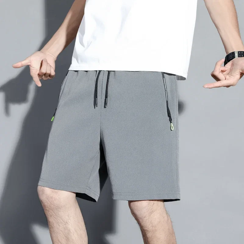 

New Lce Silk Shorts Men's Summer Thin Sports Cropped Pants Loose Straight Leg Cool Breathable New Fashion Trend Casual M-7XL