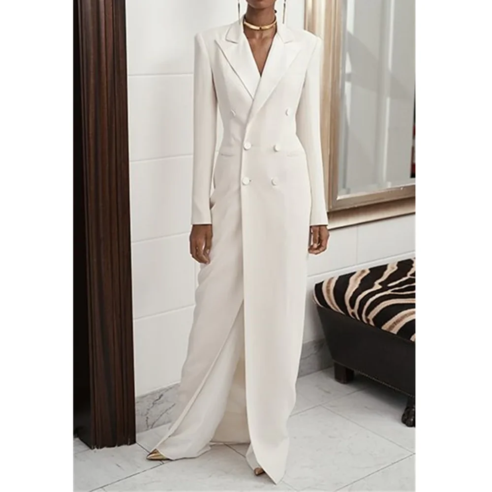 White Women's Coats Chic Peak Lapel Long Sleeves Prom Wedding Party Outerwear Fashion Double Breasted Elegant Jackets 1 Piece