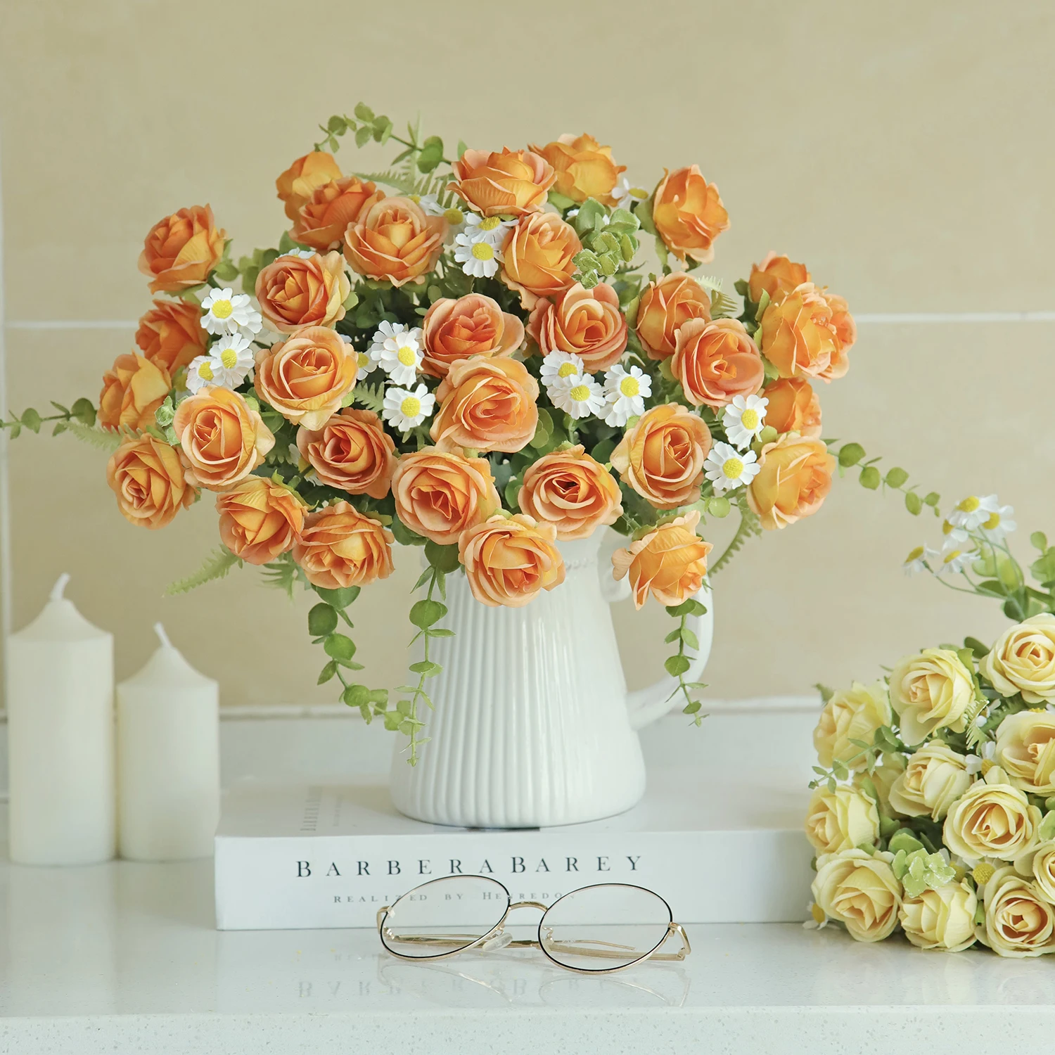 Seidenrosen Künstliche Blumen Hochzeit Heim Weihnachtsfeier Dekoration Bunte Kränze Brautstrauß Tischvase Foto-Shooting-Requisiten – Detail 5