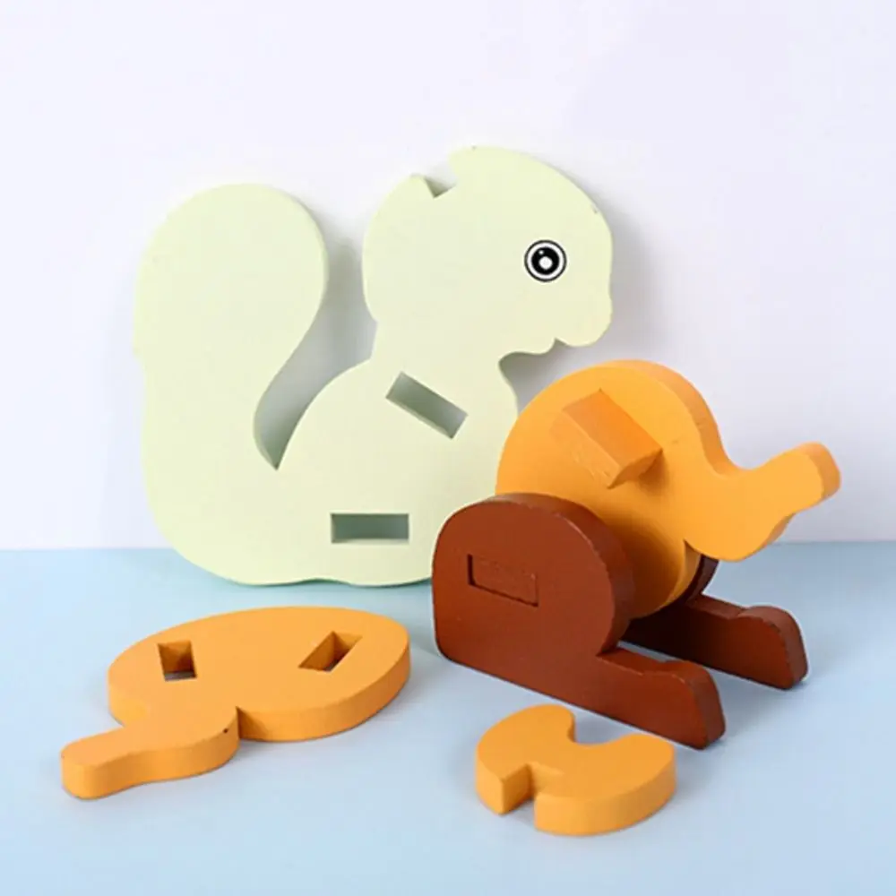 Squirrel Baby Wooden Puzzle Toy Jigsaw Game Educational 3D Puzzle Toys Intelligence Game Montessori Squirrel Building Blocks