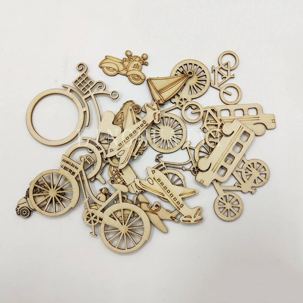 10/30/50 pz bicicletta in legno trasporto auto artigianato fai da te decorazione della casa scrapbooking ornamenti in legno fai da te accessorio