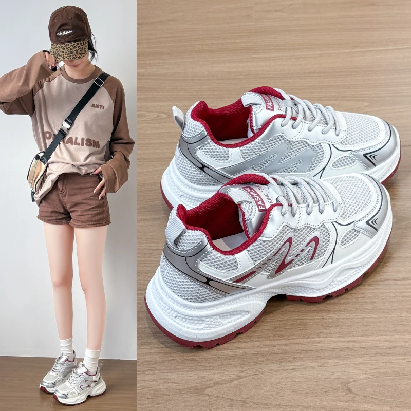 pai-tenis-feminino-primavera-verao-2025-novo-estilo-versatil-branco-fundo-grosso-aumentando-tenis-de-corrida-esportes
