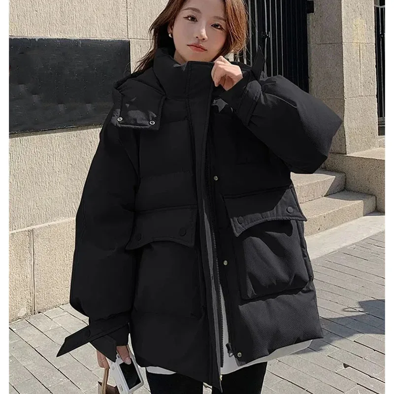 Autunno Inverno Donna Breve Imbottiture Cappotto di Cotone 2025 Donna Maniche Lunghe Parka Outwear Retro Lady Giacca imbottita in Cotone Allentato con Cappuccio