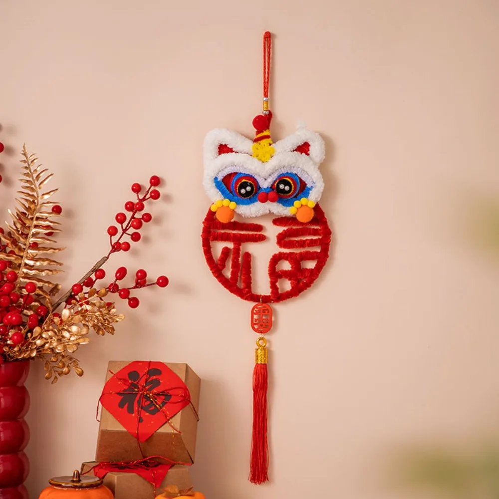 Iron Wire Strip Stick Kids DIY Lion Dance Toy Twist Wire Ethnic Handmade Plush New Year Craft Realistic Blessing Lantern Pendant